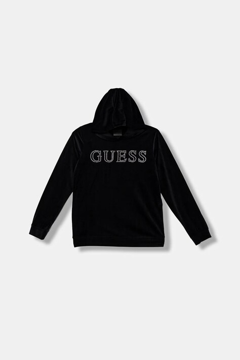 Guess bluza dziecięca kolor czarny z kapturem z aplikacją J4YQ27 K0232