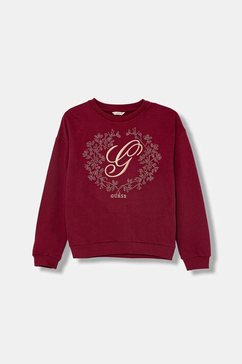 Guess bluza bawełniana dziecięca kolor bordowy z nadrukiem J5BQ00 KAV34