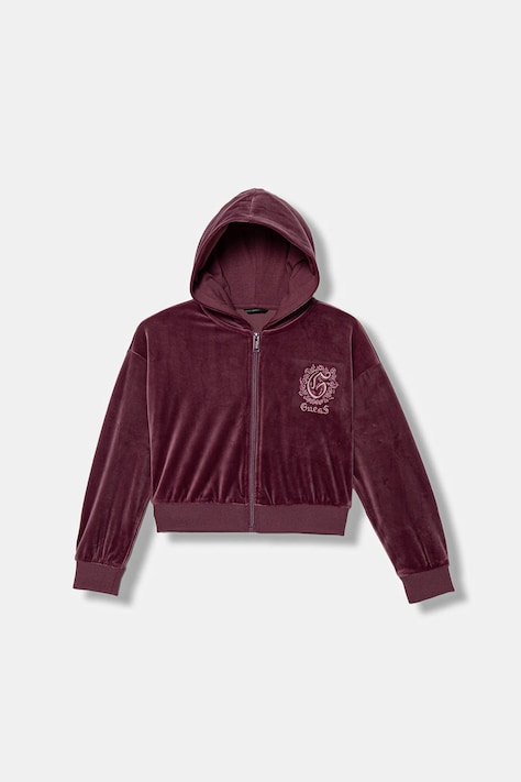 Guess hanorac din velur pentru copii culoarea bordo, cu glugă, cu imprimeu, J5BQ07 K0232