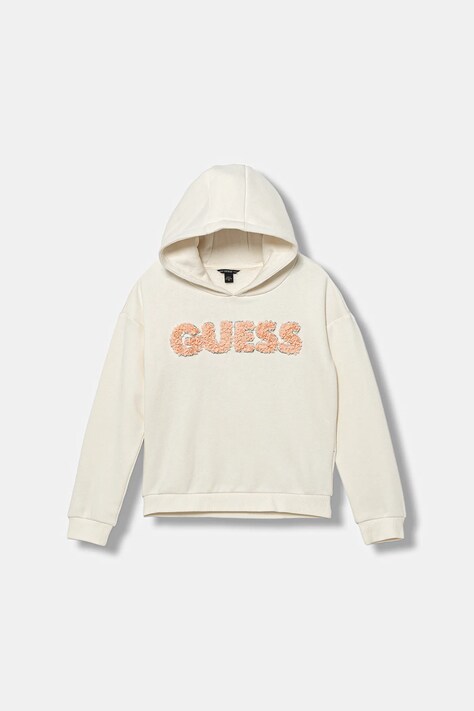 Guess bluza dziecięca kolor beżowy z kapturem z aplikacją J5BQ08 KCKF2