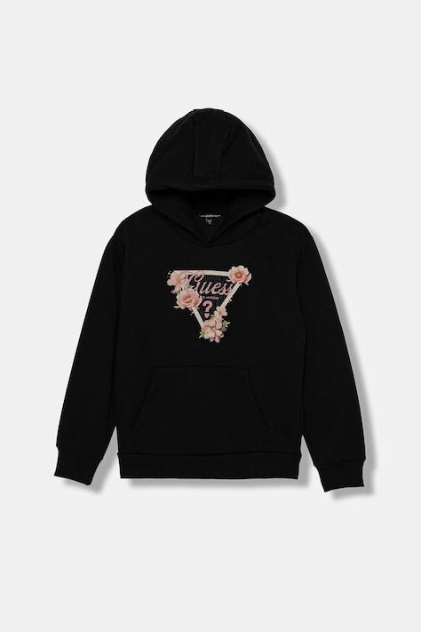 Guess bluza dziecięca kolor czarny z kapturem z nadrukiem J5BQ21 KCKF2