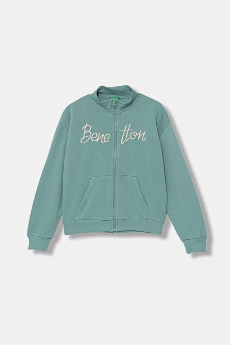 Detská bavlnená mikina United Colors of Benetton tyrkysová farba, s nášivkou, 3J68C505D