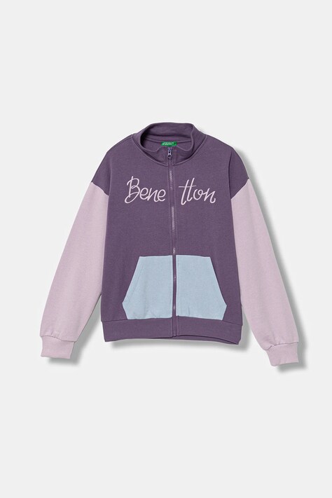 United Colors of Benetton bluza bawełniana dziecięca kolor fioletowy z aplikacją 3J68C505D