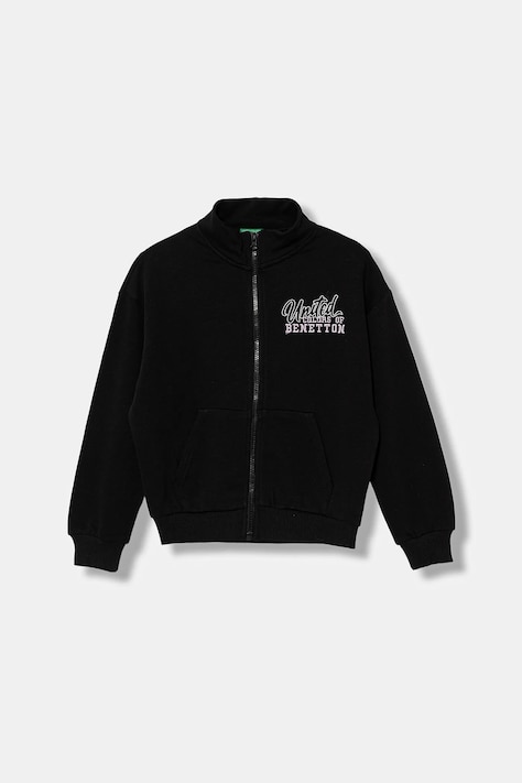 United Colors of Benetton hanorac de bumbac pentru copii culoarea negru, cu imprimeu, 3J68C505D