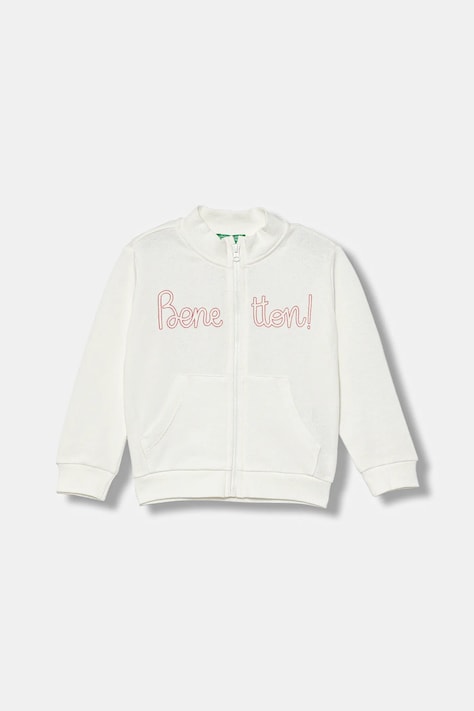 United Colors of Benetton hanorac de bumbac pentru copii culoarea alb, cu imprimeu, 3J70G503U
