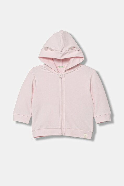 United Colors of Benetton bluza niemowlęca kolor różowy z kapturem gładka 3MDSA501M