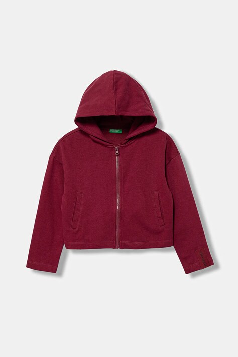 Detská bavlnená mikina United Colors of Benetton bordová farba, s kapucňou, jednofarebná, 3NBMC505E