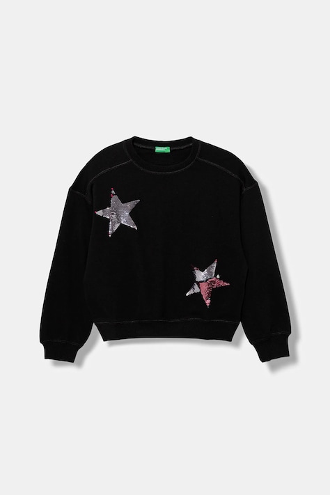 Dětská bavlněná mikina United Colors of Benetton černá barva, s aplikací, 3J68C10QI