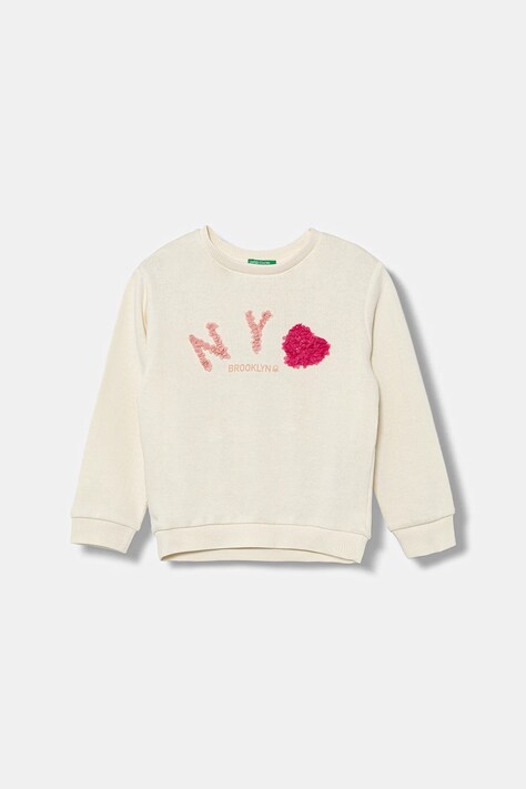 United Colors of Benetton bluza bawełniana dziecięca kolor beżowy z nadrukiem 3J68G10K3