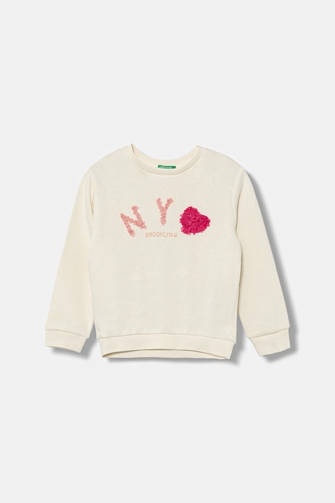 United Colors of Benetton hanorac de bumbac pentru copii culoarea bej, cu imprimeu, 3J68G10K3
