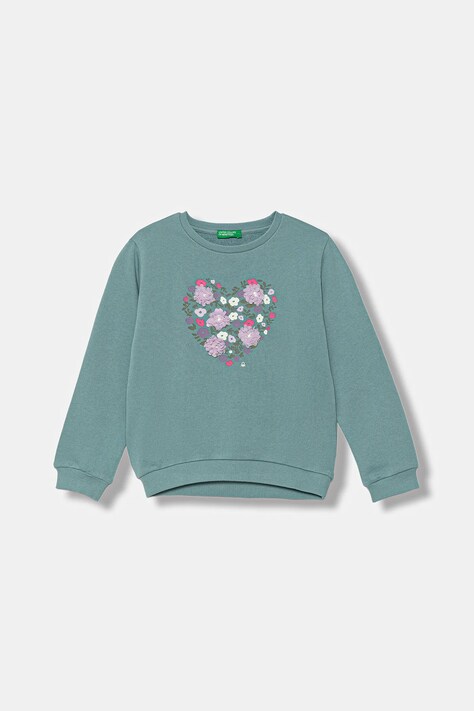 United Colors of Benetton bluza bawełniana dziecięca kolor turkusowy z nadrukiem 3J68G10K3