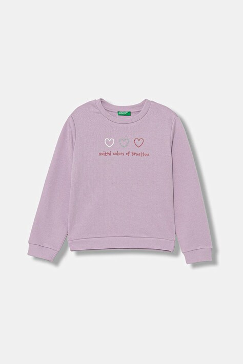 United Colors of Benetton bluza bawełniana kolor fioletowy z nadrukiem 3J70G10JR