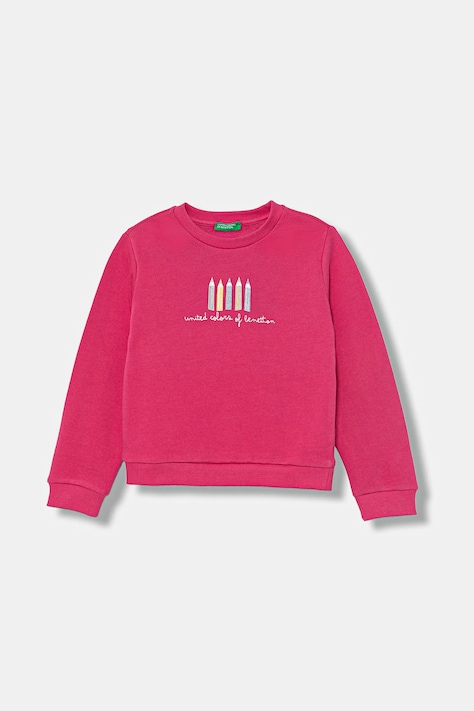 United Colors of Benetton hanorac de bumbac culoarea roz, cu imprimeu, 3J70G10JR