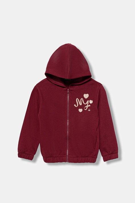 Dječja pamučna dukserica United Colors of Benetton boja: bordo, s kapuljačom, s aplikacijom, 3J68G503W