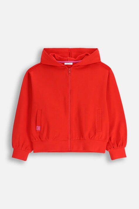 Coccodrillo bluza bawełniana dziecięca kolor czerwony z kapturem z nadrukiem EVERYDAY GIRL A