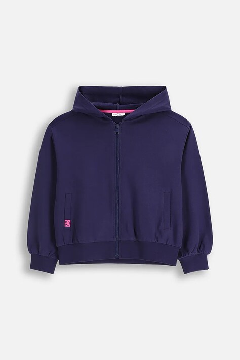 Coccodrillo bluza bawełniana dziecięca kolor granatowy z kapturem z nadrukiem EVERYDAY GIRL A