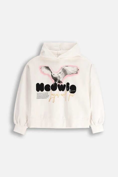 Coccodrillo bluza dziecięca kolor beżowy z kapturem z nadrukiem LICENCE GIRL WARNER BROS