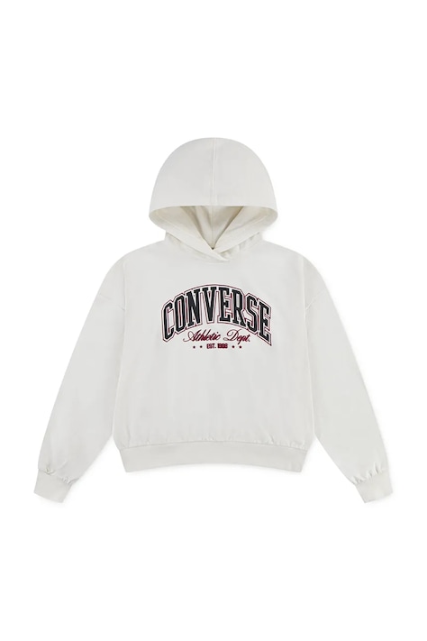 Παιδική μπλούζα από βαμβάκι Converse χρώμα: μπεζ, με κουκούλα, 4CH859