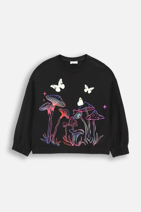 Coccodrillo bluza z bawełną dziecięca kolor czarny z nadrukiem RAVE GIRL JUNIOR