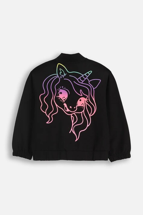 Coccodrillo bluza dziecięca kolor czarny z kapturem z nadrukiem RAVE GIRL KIDS