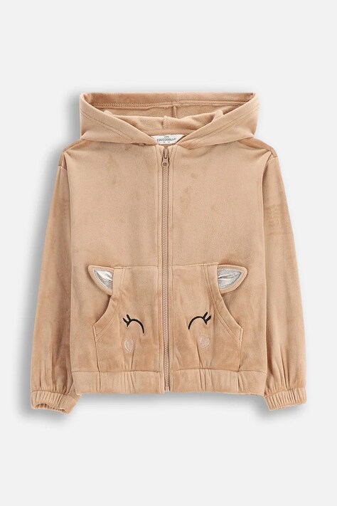 Detská bavlnená mikina Coccodrillo béžová farba, s kapucňou, jednofarebná, WINTER COSY GRIL KIDS