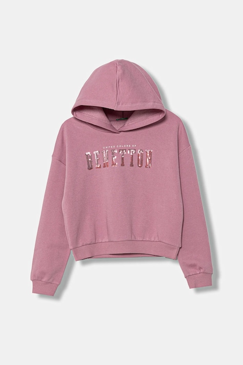 Παιδική μπλούζα United Colors of Benetton χρώμα: ροζ, με κουκούλα, 39M2C205E