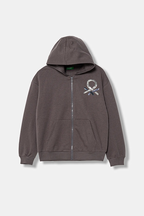 Detská mikina United Colors of Benetton šedá farba, s nášivkou, 39M2C505O