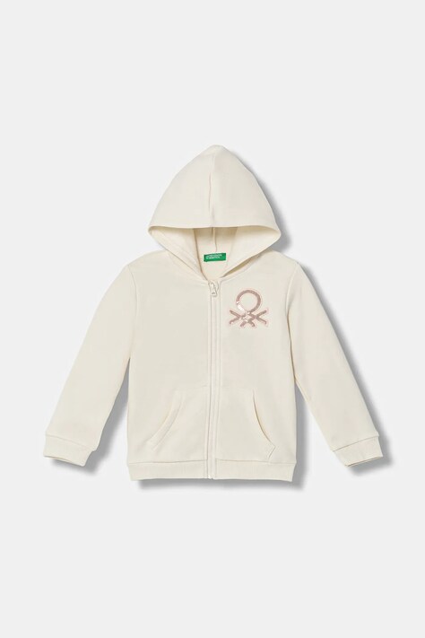 Дитяча кофта United Colors of Benetton колір бежевий з капюшоном візерунок 39M2G5045