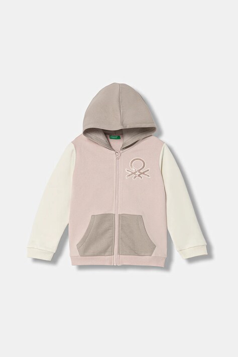 United Colors of Benetton bluza dziecięca kolor różowy z kapturem wzorzysta 39M2G5045