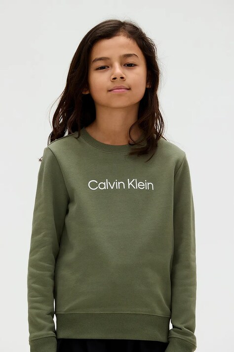 Calvin Klein Jeans hanorac de bumbac pentru copii culoarea verde, cu imprimeu, IU0IU00680