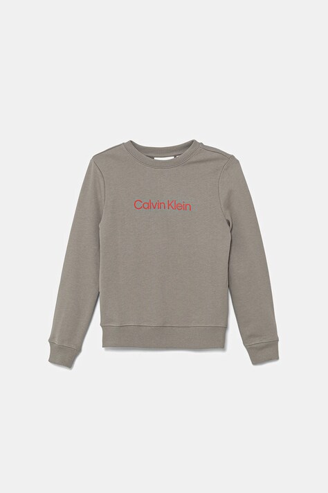 Calvin Klein Jeans hanorac de bumbac pentru copii culoarea gri, cu imprimeu, IU0IU00680