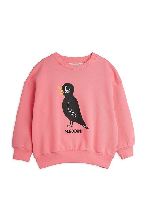 Mini Rodini hanorac de bumbac pentru copii Blackbird culoarea roz, cu imprimeu, 2562013628
