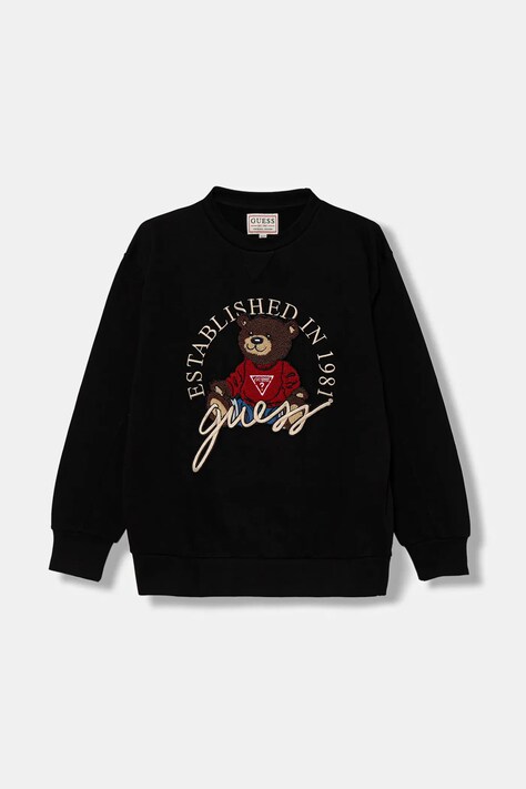 Guess bluza bawełniana dziecięca kolor czarny z aplikacją H5YJ00 KAX74