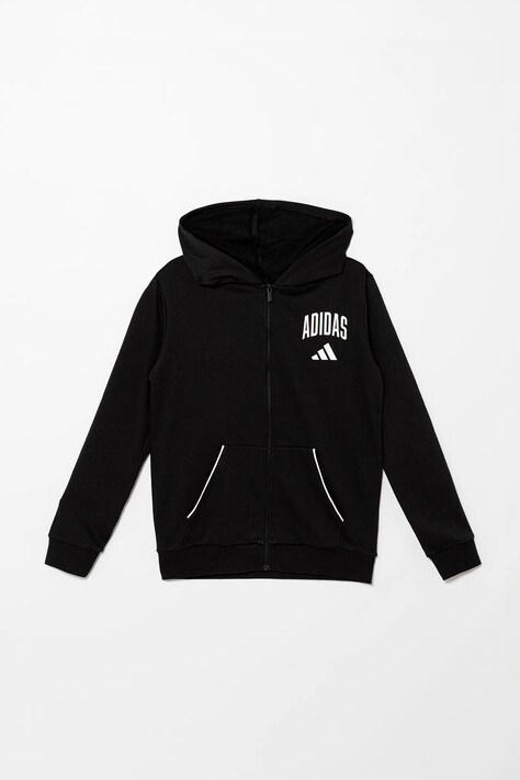 Dětská mikina adidas černá barva, s kapucí, s potiskem, JM1534