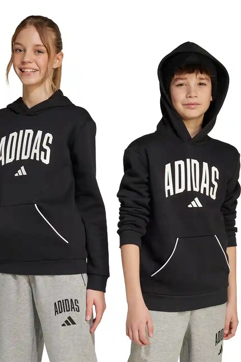 Dječja dukserica adidas boja: crna, s kapuljačom, s tiskom, JM1536