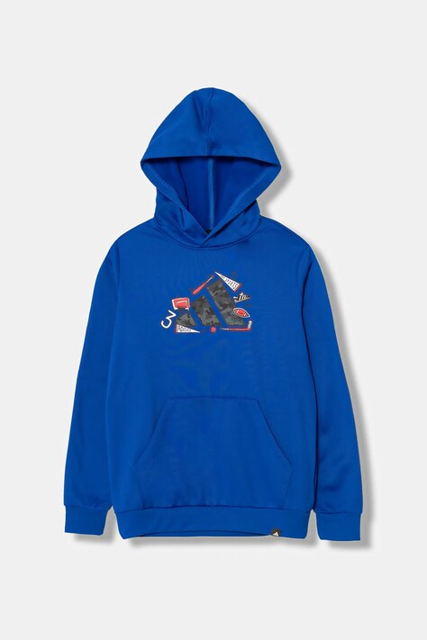 adidas bluza dziecięca kolor niebieski z kapturem z nadrukiem JV5130
