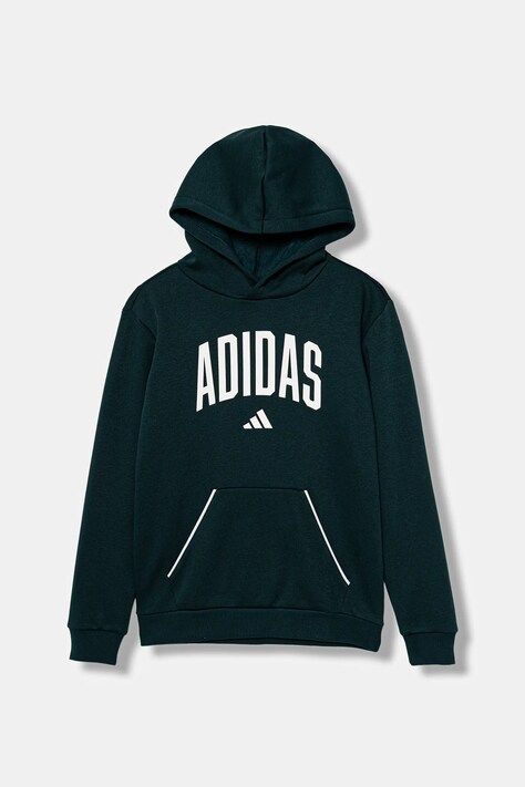 adidas bluză copii culoarea verde, cu glugă, cu imprimeu, JV7337