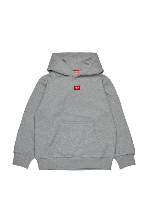 Diesel bluza bawełniana dziecięca SXGINHOOD OVER SWEAT-SHIRT kolor szary z kapturem melanżowa J02502