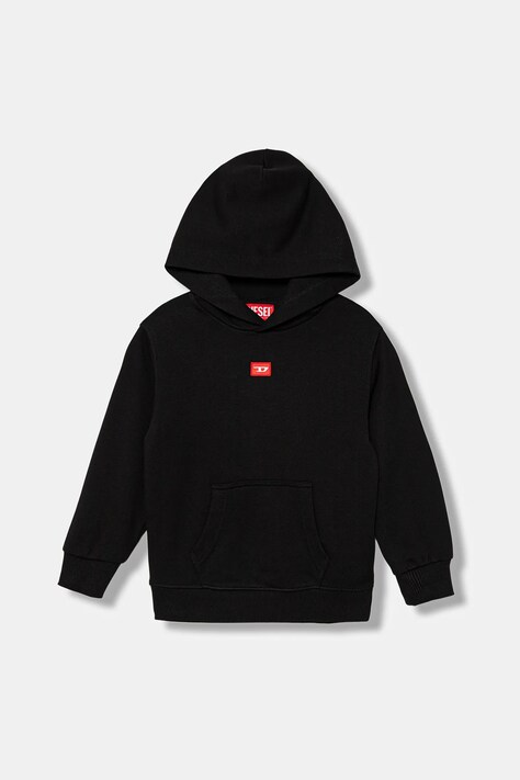 Diesel hanorac de bumbac pentru copii SXGINHOOD OVER SWEAT-SHIRT culoarea negru, cu glugă, melanj, J02502