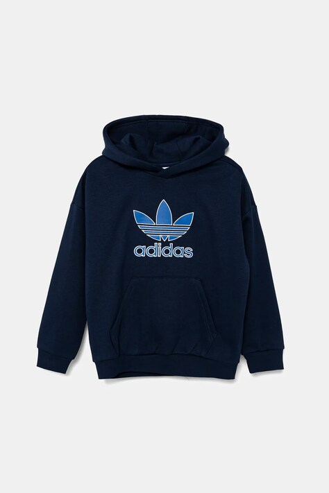 Дитяча кофта adidas Originals колір синій з капюшоном з аплікацією JV8651