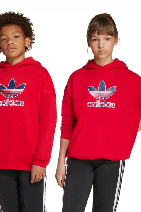 adidas Originals bluza dziecięca kolor czerwony z kapturem z nadrukiem JV8652