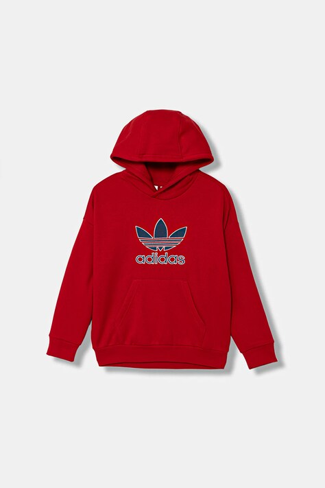 Dječja dukserica adidas Originals boja: crvena, s kapuljačom, s tiskom, JV8652