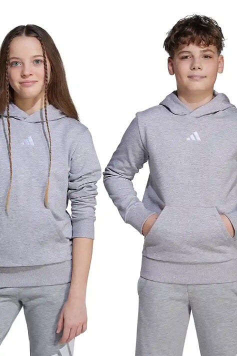 adidas bluză copii culoarea gri, cu glugă, melanj, JV9995