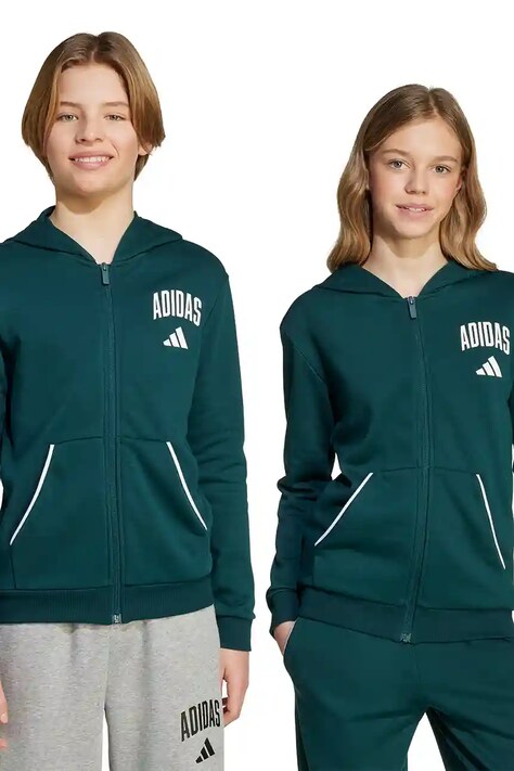 adidas bluză copii culoarea verde, cu glugă, cu imprimeu, JW2389