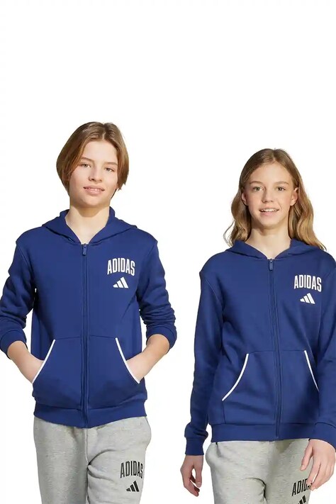 Детски суичър adidas в тъмносиньо с качулка с принт JW2390