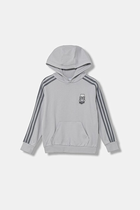 Детская хлопковая кофта adidas Originals цвет серый с капюшоном с аппликацией JW7725