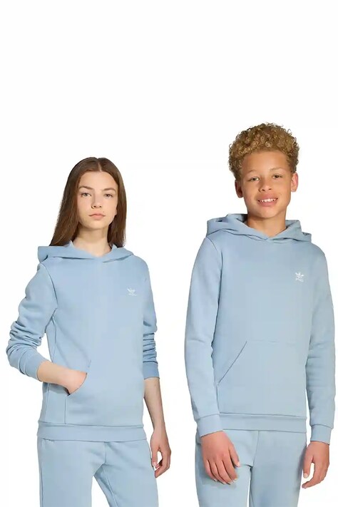Dětská mikina adidas Originals modrá barva, s kapucí, hladká, JX2741