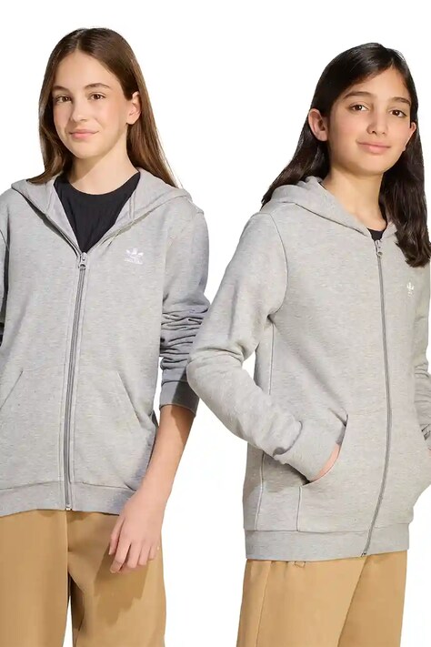 Детски суичър adidas Originals в сиво с качулка с меланжов десен JX2790