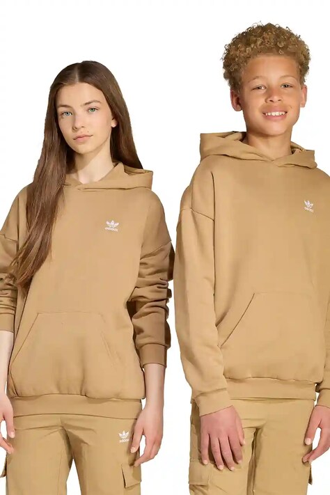 Детски суичър adidas Originals в зелено с качулка с изчистен дизайн JX2798