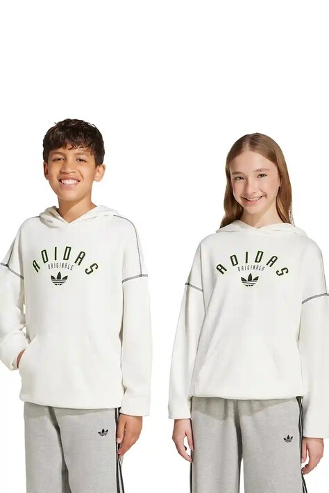 Dětská mikina adidas Originals bílá barva, s kapucí, s aplikací, JX5267